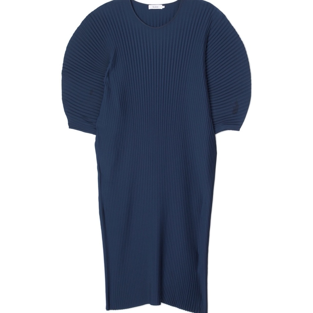 NWT Stylein Isadora Pleated Midi Dress-Navy Blue - Picture 4 of 6